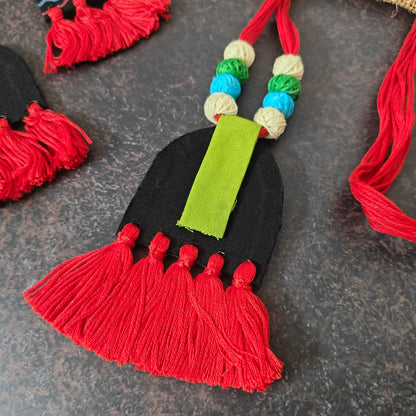 Rangini red fabric necklace set