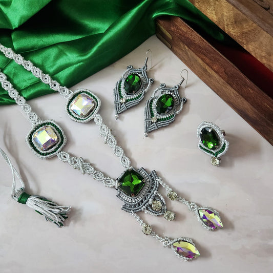 royal jewellery silver emerald jewellery party wear necklace set wedding jewellery ambani lookalike jewellery bridal jewellery reception shaadi sangeet bridesmaid