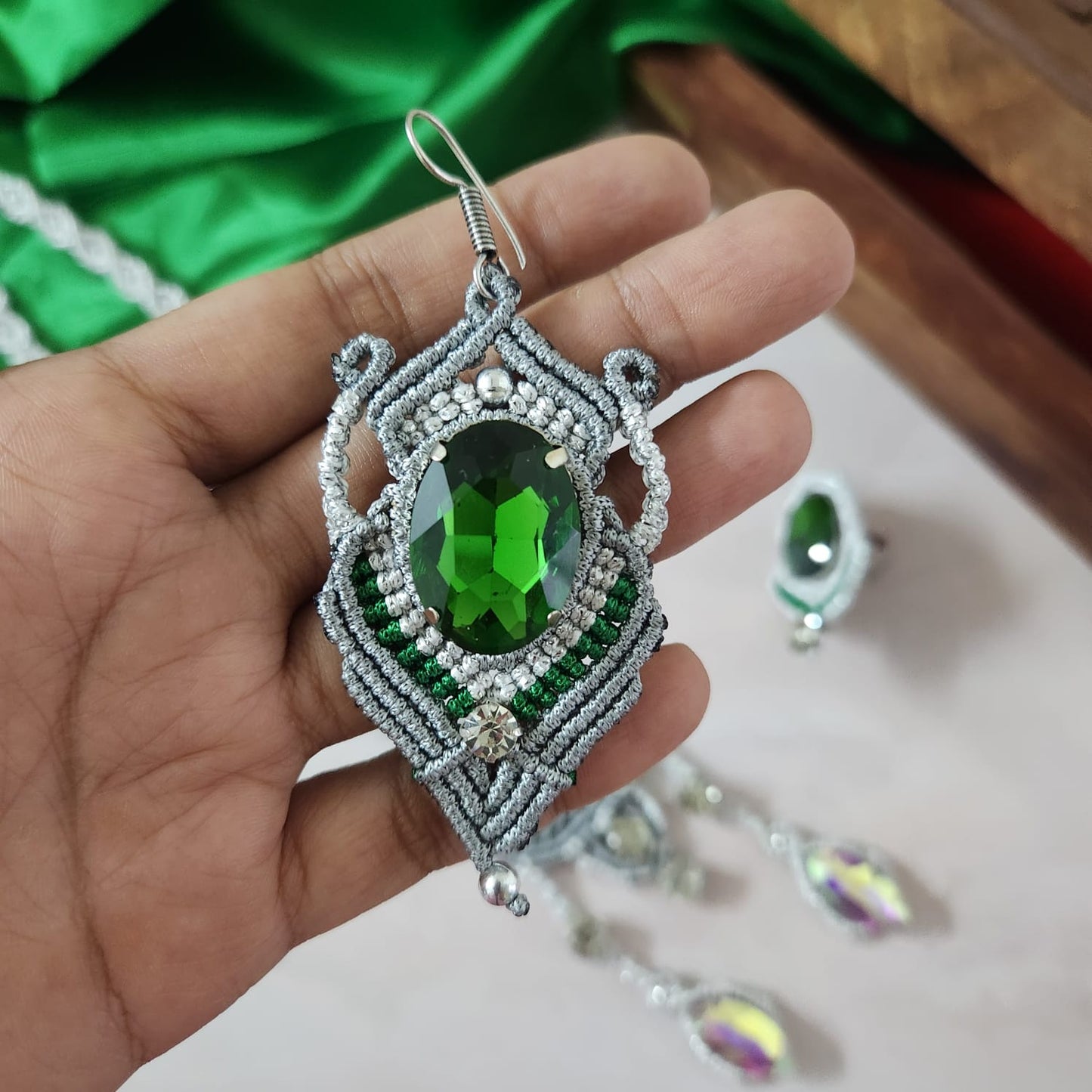 royal jewellery silver emerald jewellery party wear necklace set wedding jewellery ambani lookalike jewellery bridal jewellery reception shaadi sangeet bridesmaid