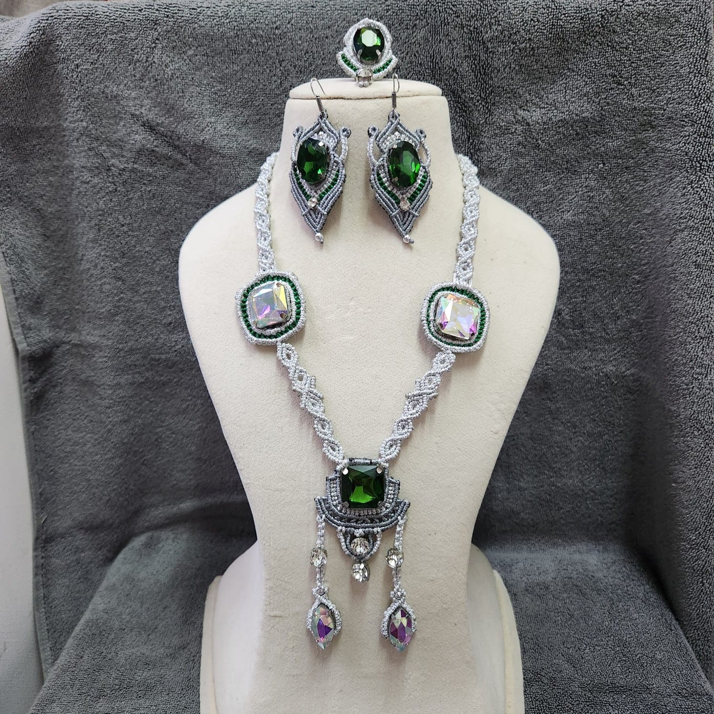 royal jewellery silver emerald jewellery party wear necklace set wedding jewellery ambani lookalike jewellery bridal jewellery reception shaadi sangeet bridesmaid