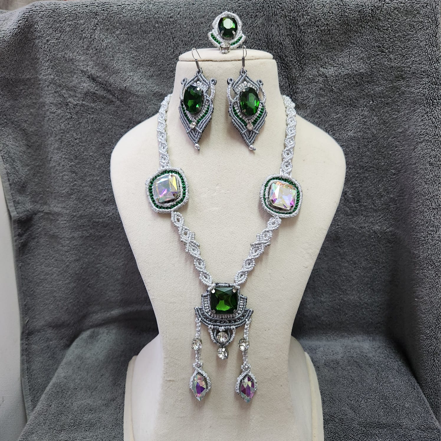 royal jewellery silver emerald jewellery party wear necklace set wedding jewellery ambani lookalike jewellery bridal jewellery reception shaadi sangeet bridesmaid