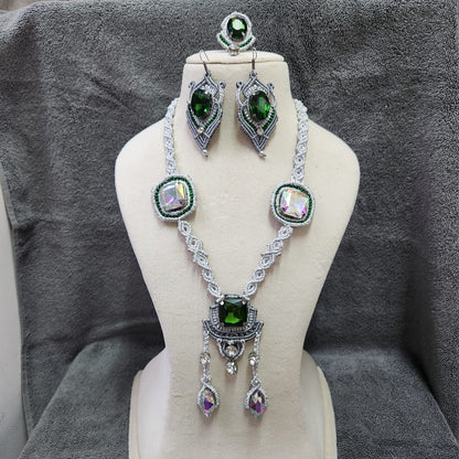 royal jewellery silver emerald jewellery party wear necklace set wedding jewellery ambani lookalike jewellery bridal jewellery reception shaadi sangeet bridesmaid