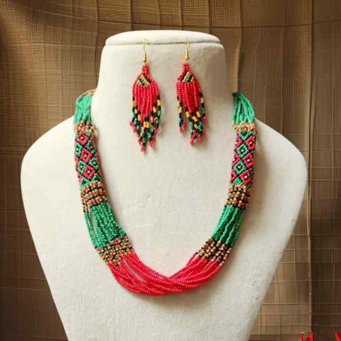 festive bead necklace set red green necklace set office wear casual wear party for wedding wear conservative jewellery design