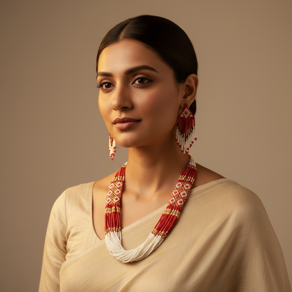 Saiya maroon bead loom necklace set