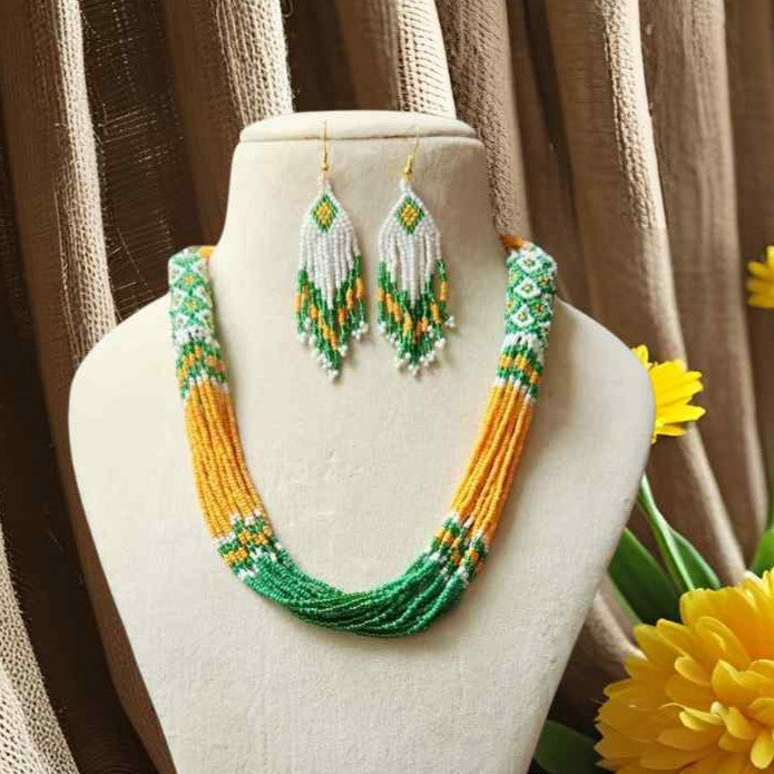 festive bead necklace set yellow green necklace set office wear casual wear party for wedding wear conservative jewellery design