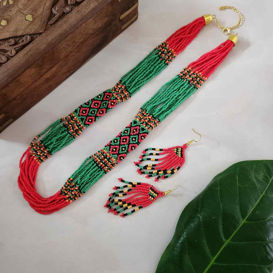 festive bead necklace set red green necklace set office wear casual wear party for wedding wear conservative jewellery design