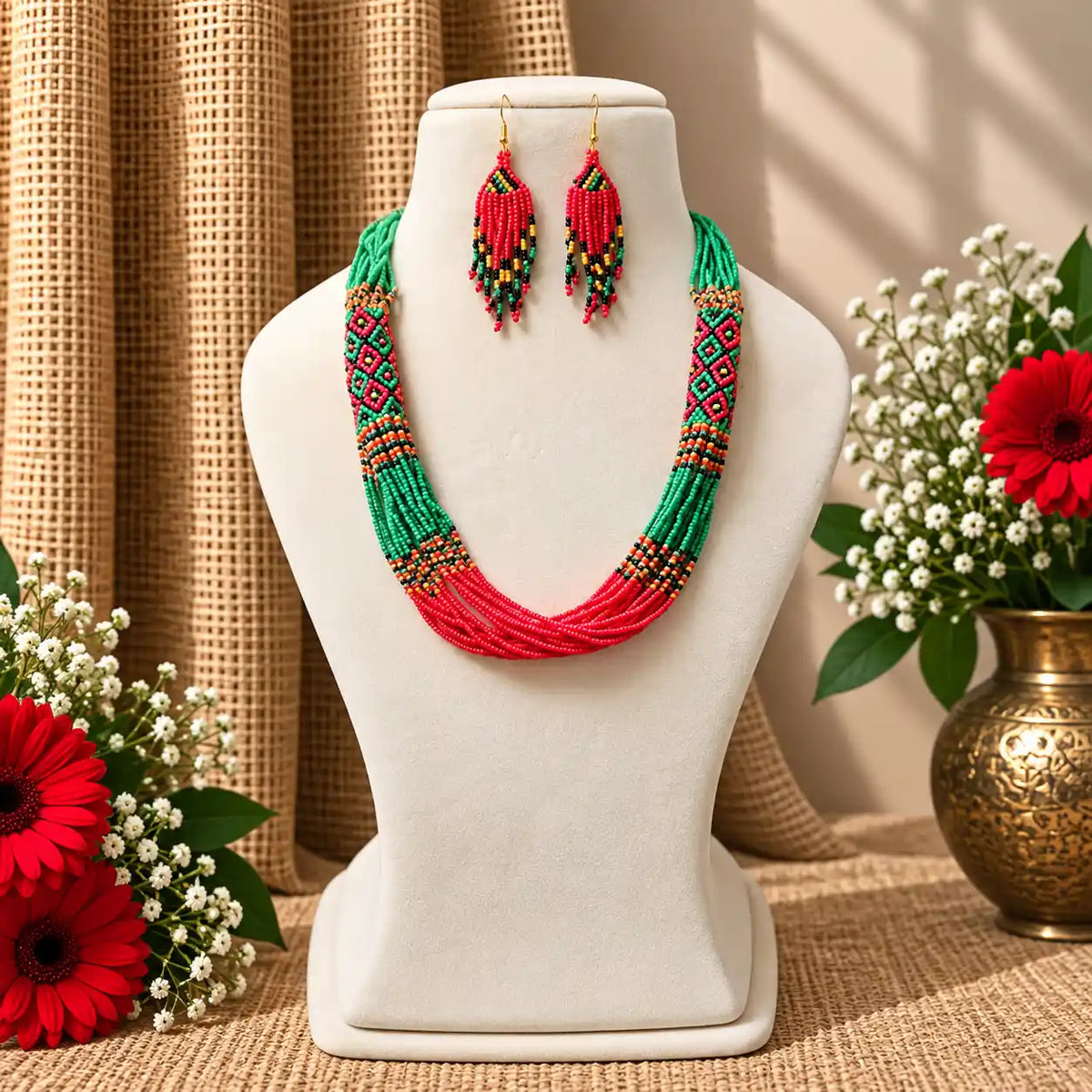 Saiya green bead necklace set