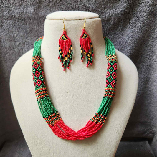 festive bead necklace set red green necklace set office wear casual wear party for wedding wear conservative jewellery design
