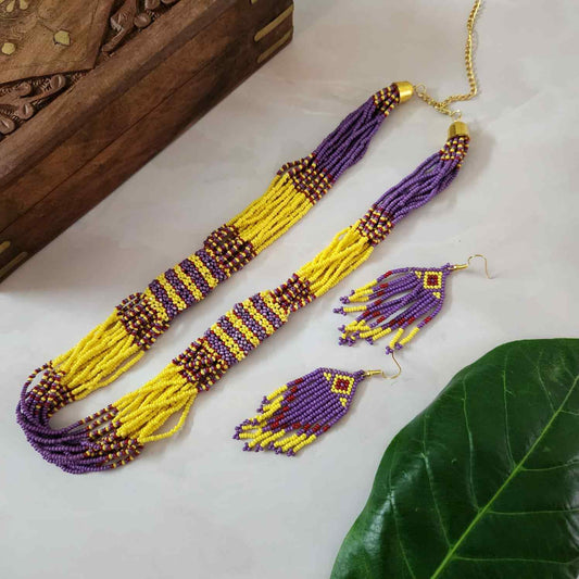 Saiya purple bead loom necklace set
