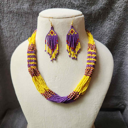Saiya purple bead loom necklace set