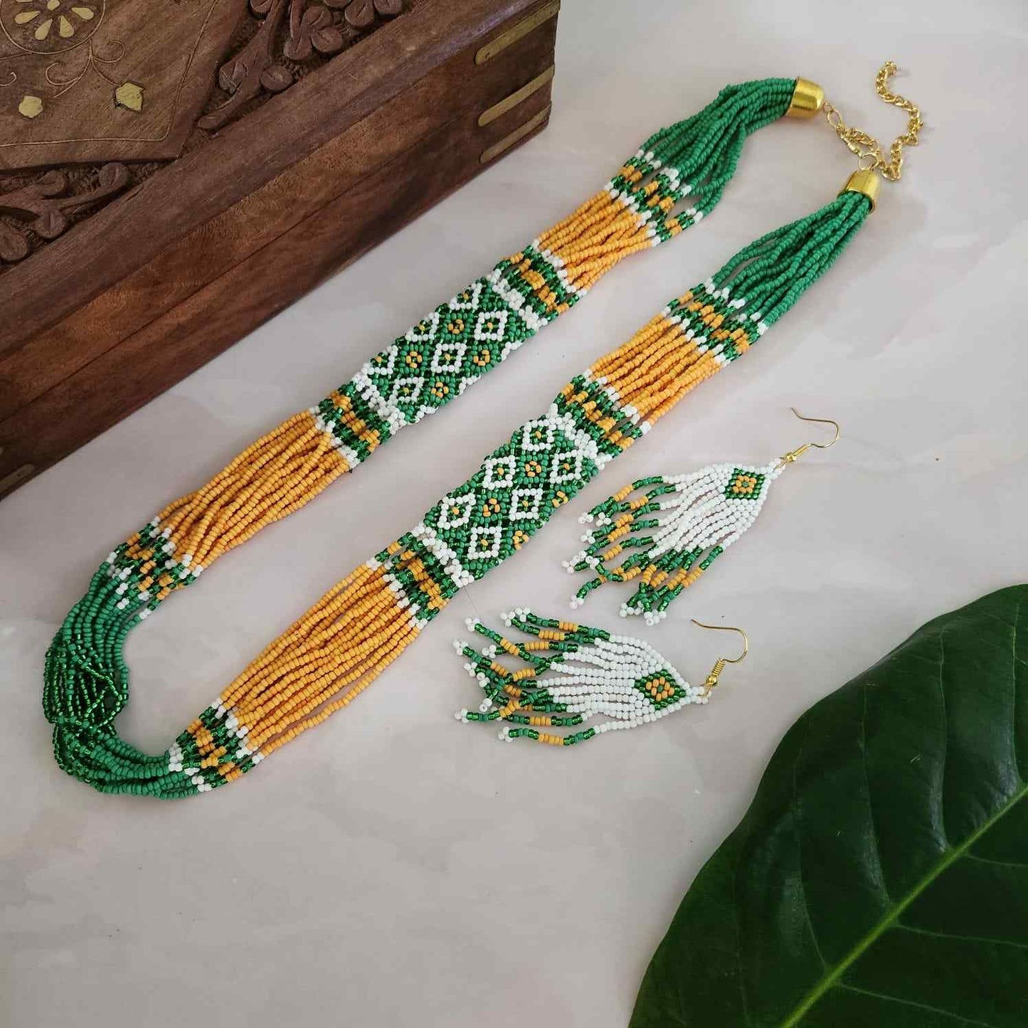 festive bead necklace set yellow green necklace set office wear casual wear party for wedding wear conservative jewellery design