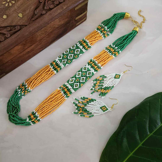 festive bead necklace set yellow green necklace set office wear casual wear party for wedding wear conservative jewellery design