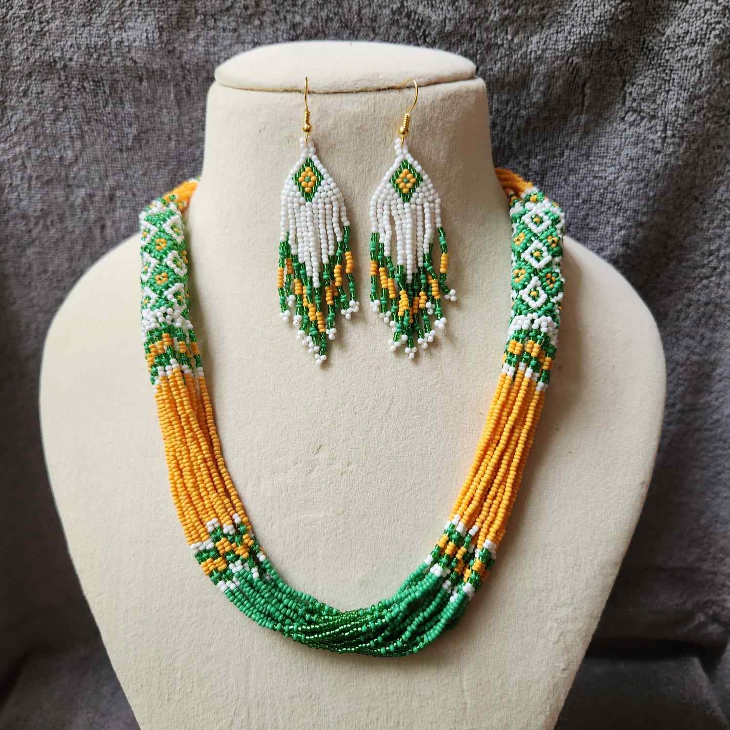 festive bead necklace set yellow green necklace set office wear casual wear party for wedding wear conservative jewellery design