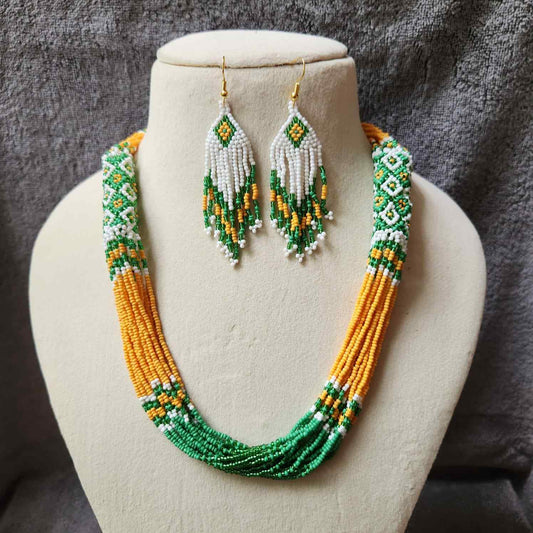 festive bead necklace set yellow green necklace set office wear casual wear party for wedding wear conservative jewellery design