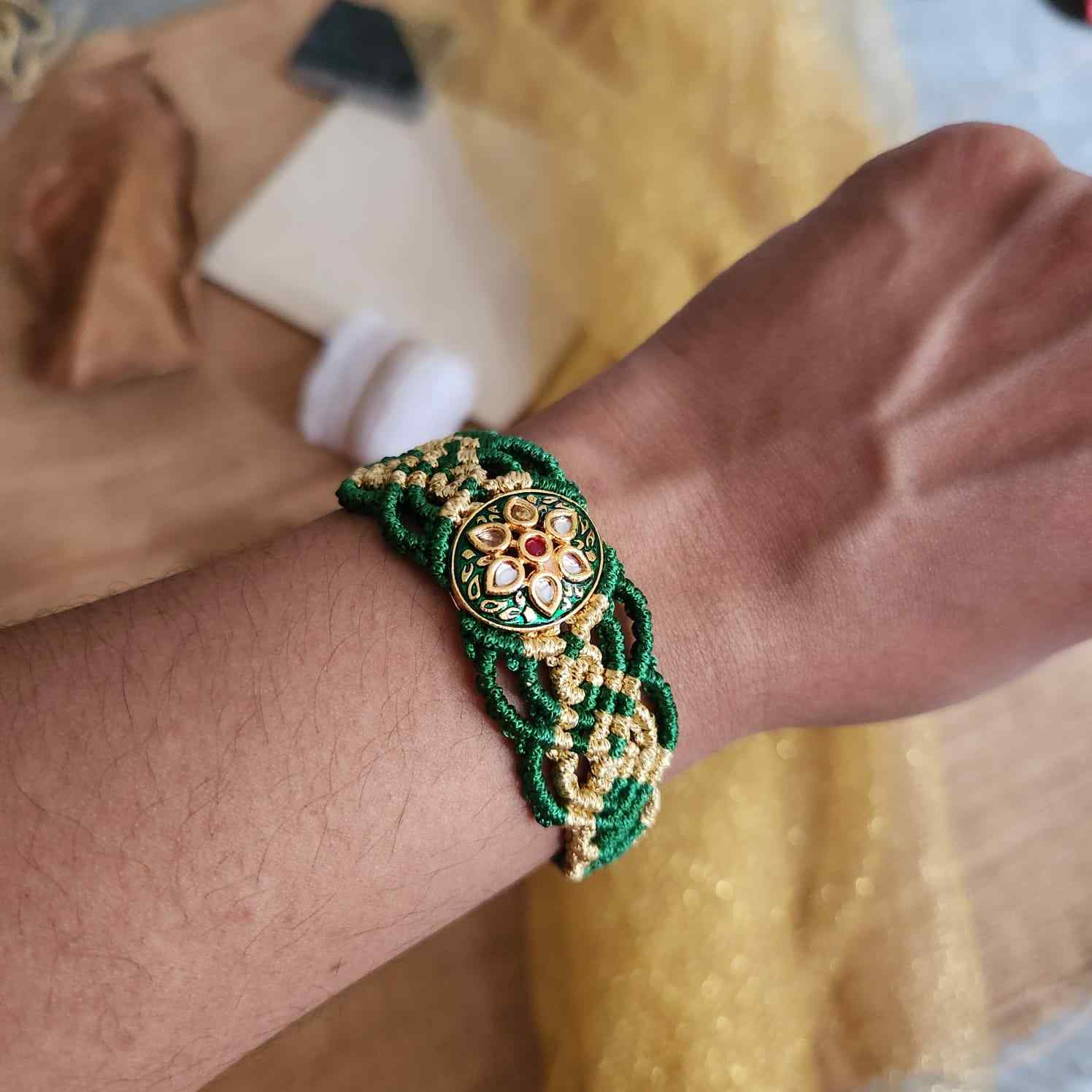 gold green bracelet meenakari kundan kada bracelet rakhi bracelet party wear office wear festival bracelet anklet armlet handmade fashion