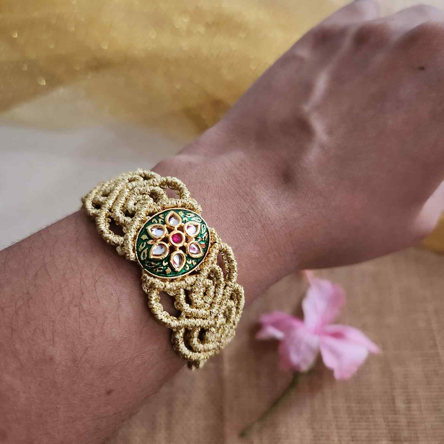 gold bracelet meenakari kundan kada bracelet rakhi bracelet party wear office wear festival bracelet anklet armlet handmade fashion