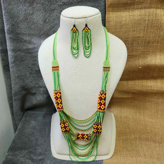 geometric bead necklace set orange yellow green necklace for haldi shaadi mehndi sangeet 