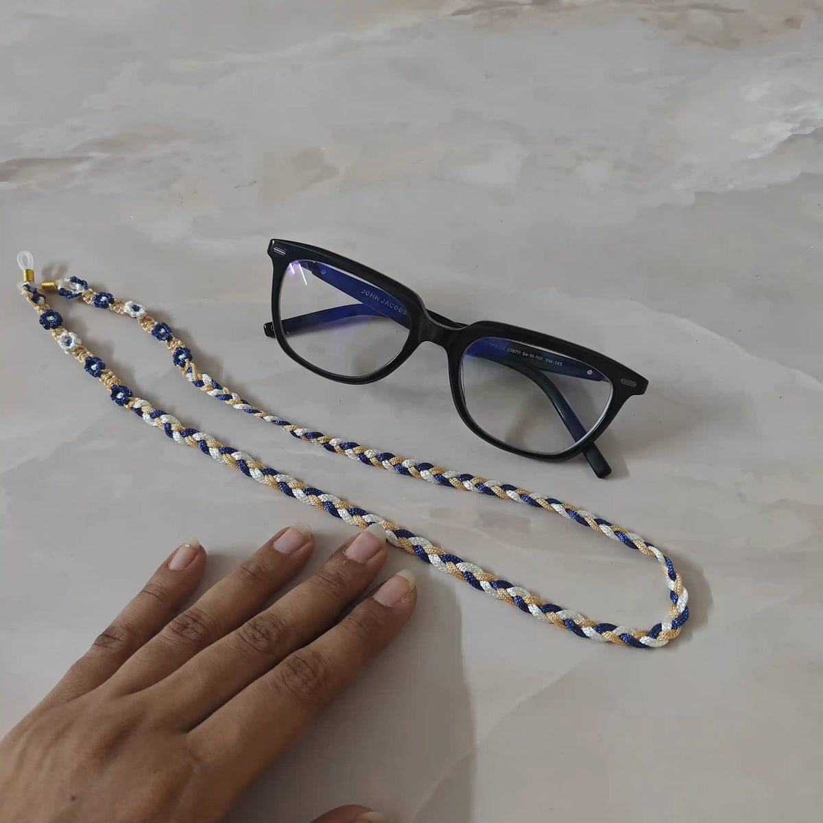 Saritha blue macrame spectacle chain