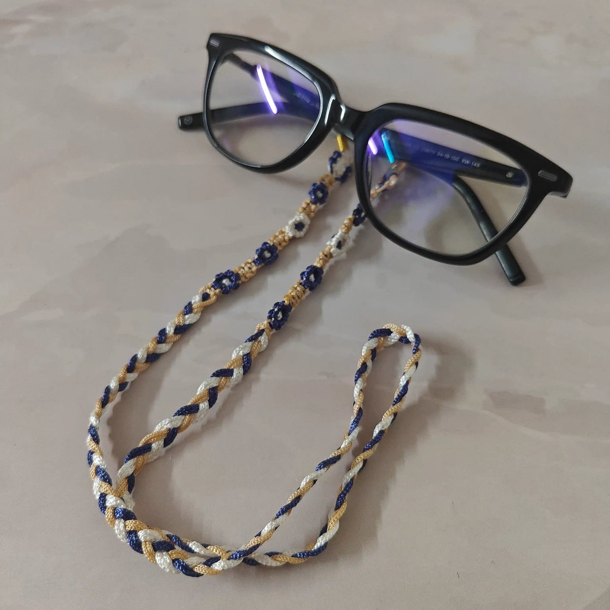 Saritha blue macrame spectacle chain