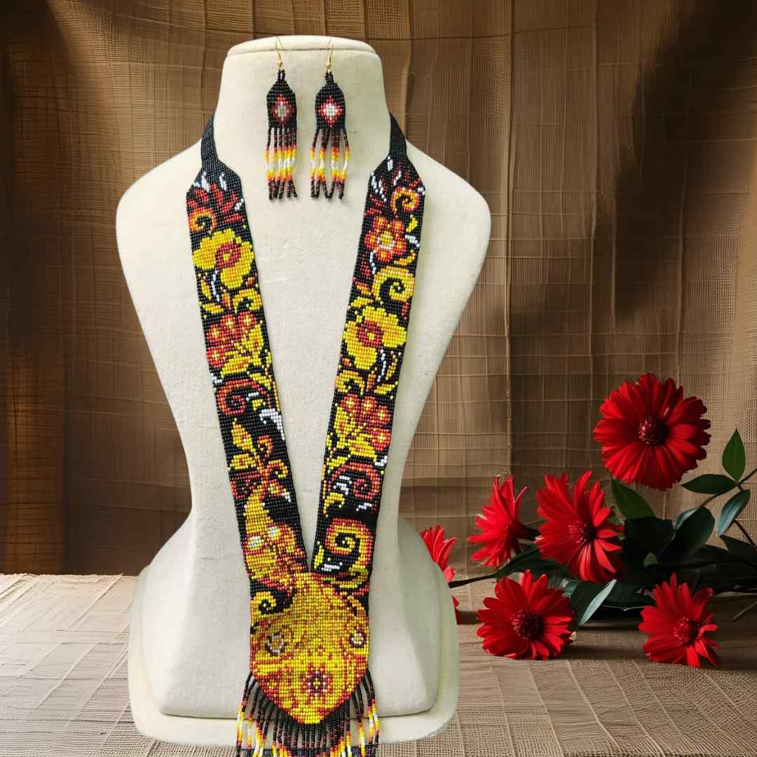 festive bead necklace set black  yellow  necklace set office wear casual wear party for wedding wear peacock necklace sangeet haldi mehndi necklace