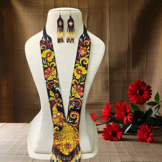 festive bead necklace set black  yellow  necklace set office wear casual wear party for wedding wear peacock necklace sangeet haldi mehndi necklace