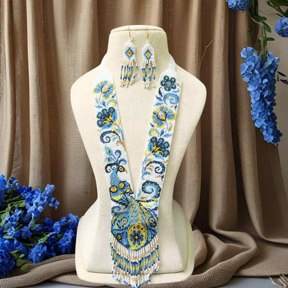 festive bead necklace set blue yellow  necklace set office wear casual wear party for wedding wear peacock necklace sangeet haldi mehndi necklace