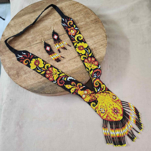 festive bead necklace set black  yellow  necklace set office wear casual wear party for wedding wear peacock necklace sangeet haldi mehndi necklace