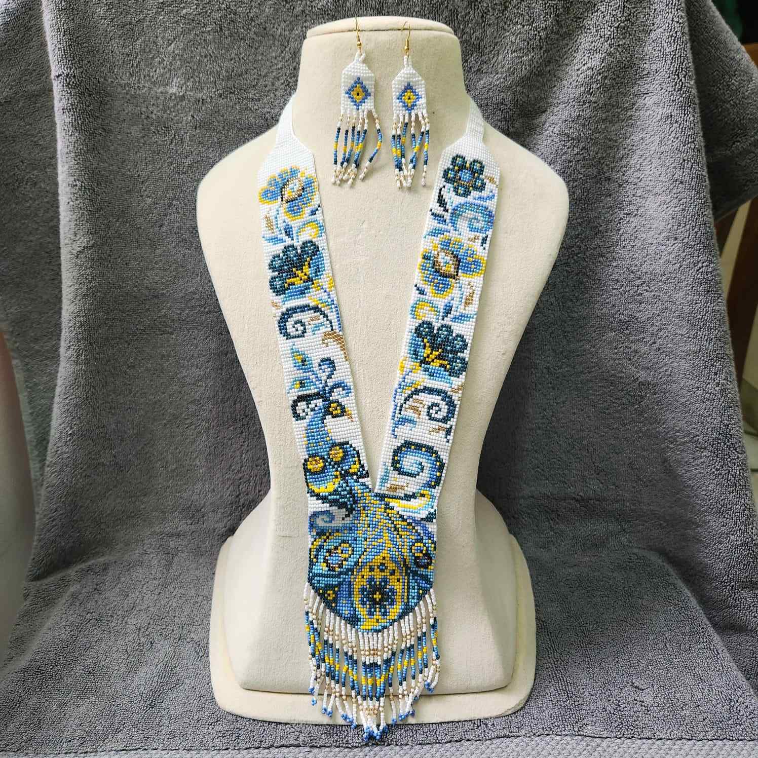 festive bead necklace set blue yellow  necklace set office wear casual wear party for wedding wear peacock necklace sangeet haldi mehndi necklace