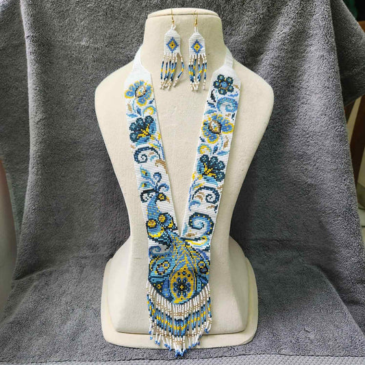 festive bead necklace set blue yellow  necklace set office wear casual wear party for wedding wear peacock necklace sangeet haldi mehndi necklace