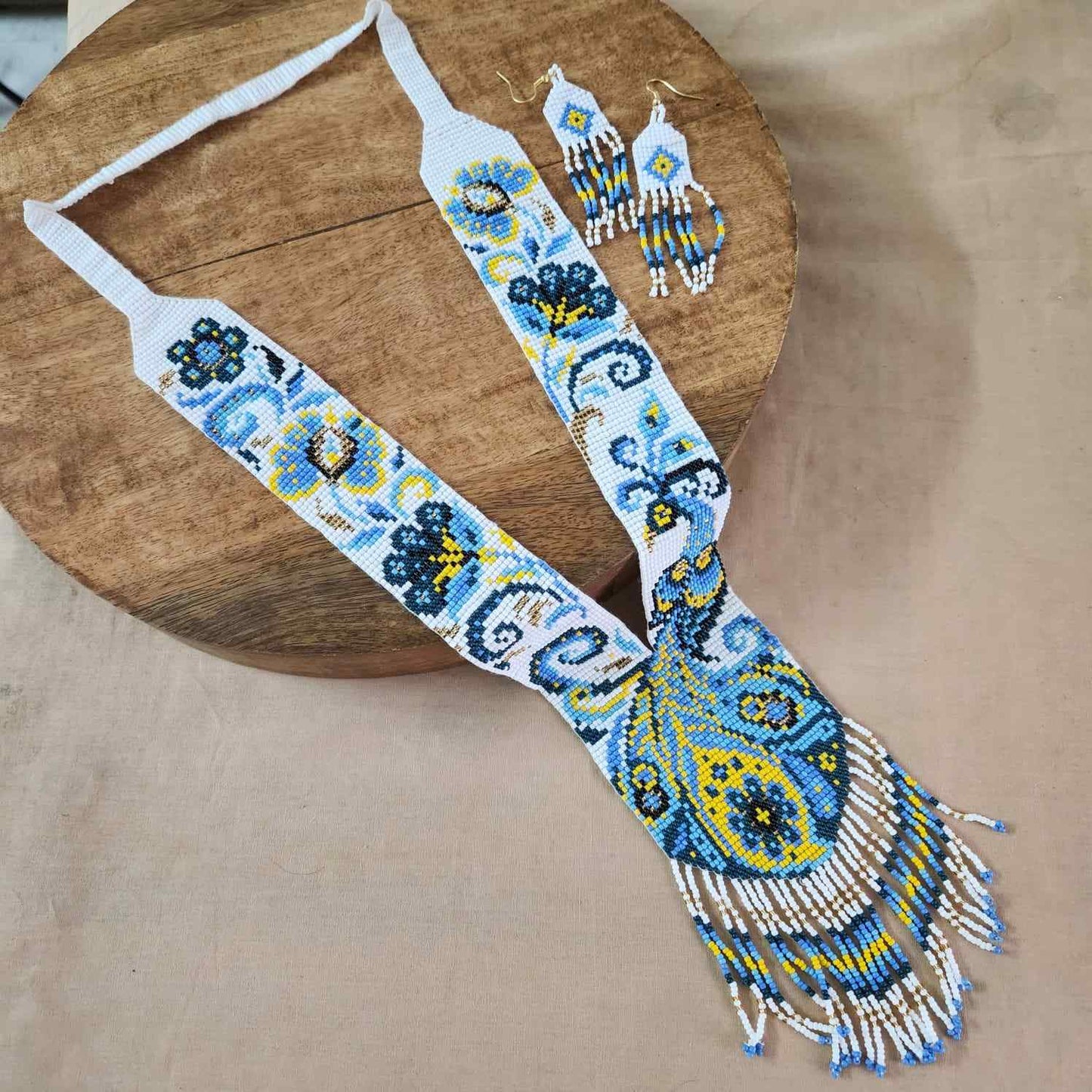 festive bead necklace set blue yellow  necklace set office wear casual wear party for wedding wear peacock necklace sangeet haldi mehndi necklace