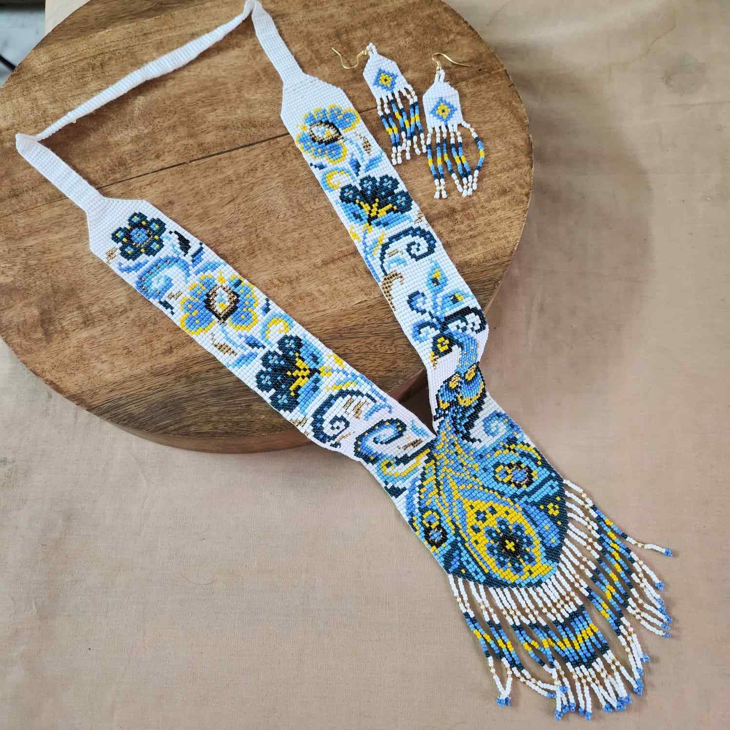 festive bead necklace set blue yellow  necklace set office wear casual wear party for wedding wear peacock necklace sangeet haldi mehndi necklace
