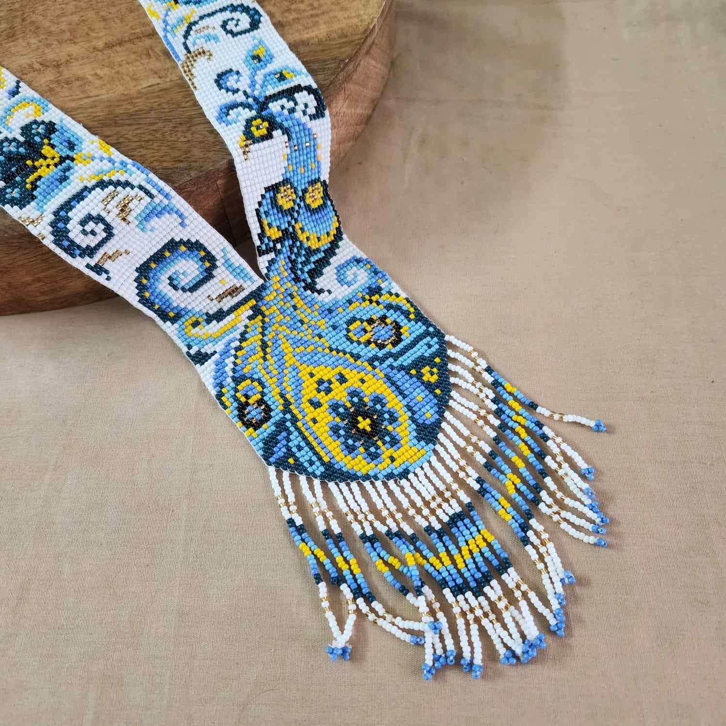 festive bead necklace set blue yellow  necklace set office wear casual wear party for wedding wear peacock necklace sangeet haldi mehndi necklace