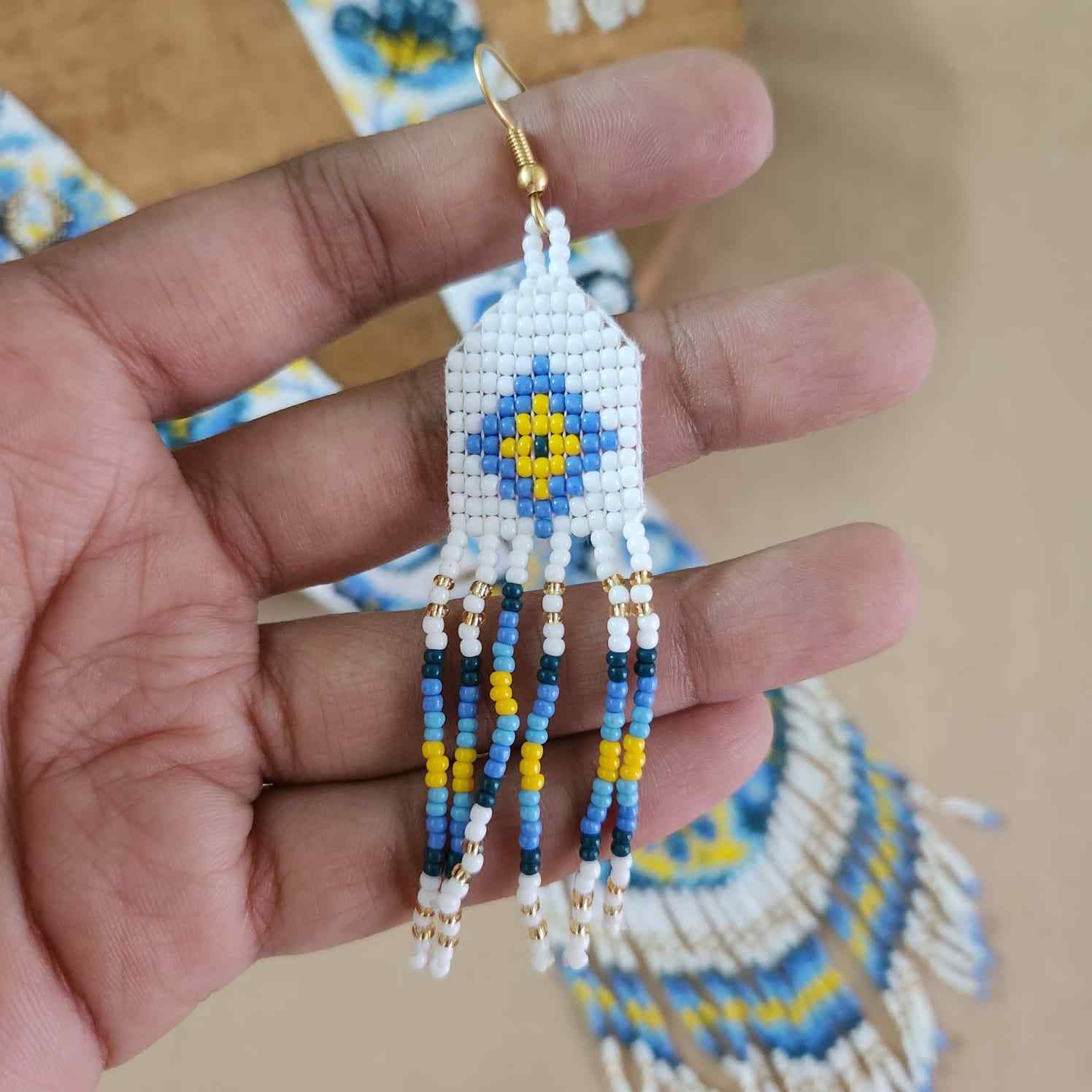 festive bead necklace set blue yellow  necklace set office wear casual wear party for wedding wear peacock necklace sangeet haldi mehndi necklace