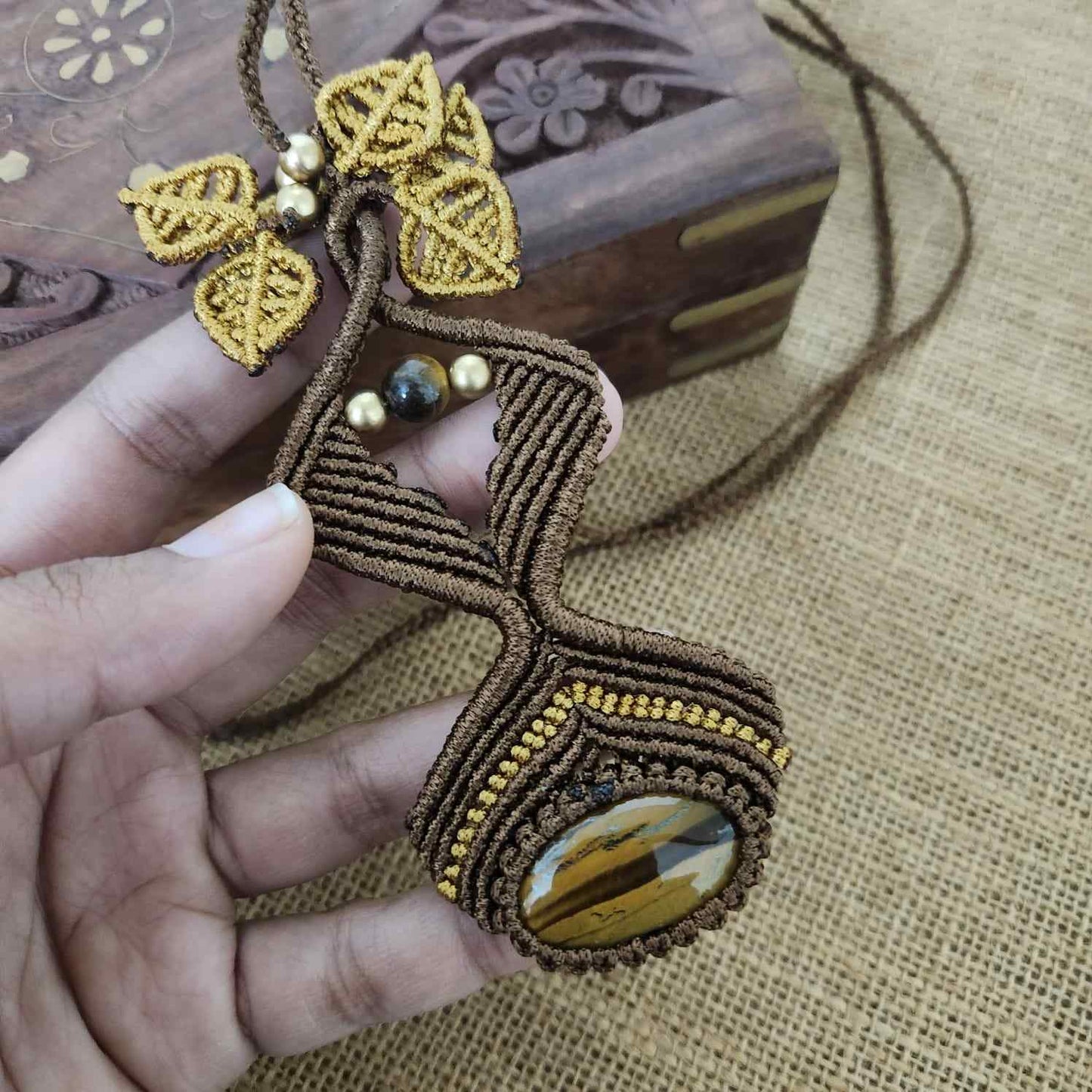 Shankari macrame pendant necklace