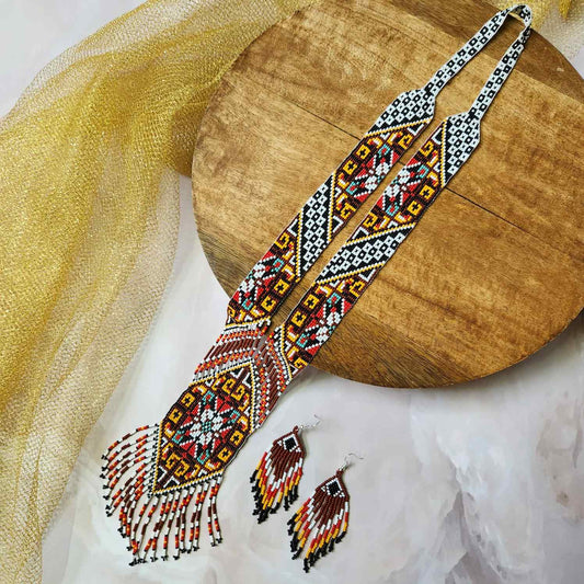 geometric bead necklace set orange yellow green necklace for haldi shaadi mehndi sangeet checker board design independence day