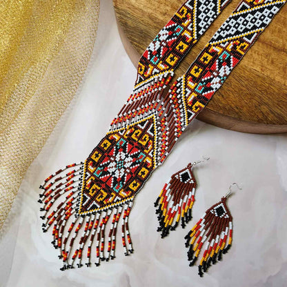 geometric bead necklace set orange yellow green necklace for haldi shaadi mehndi sangeet checker board design independence day