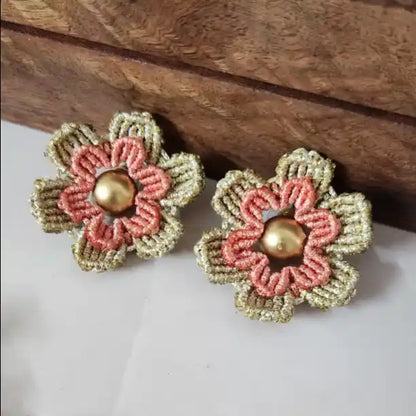 Shruthi pink macrame stud earrings