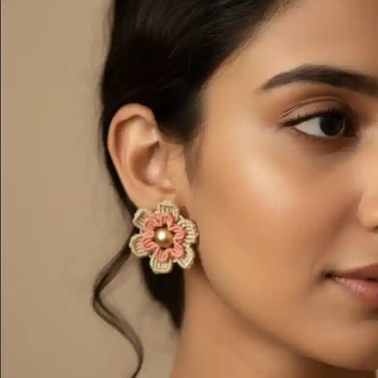 Shruthi pink macrame stud earrings