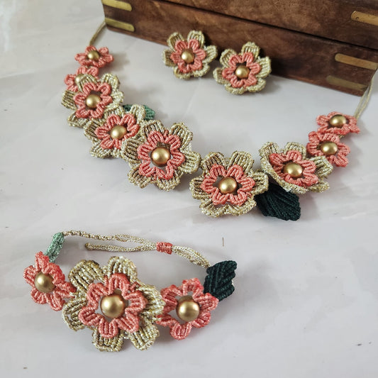 Shruthi floral macrame necklace set