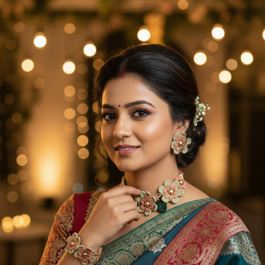 Shruthi floral macrame necklace set
