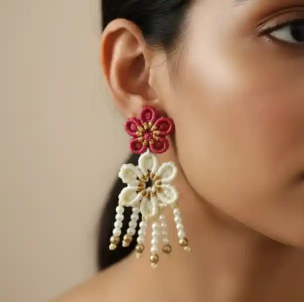 Smrithi pink macrame stud earrings