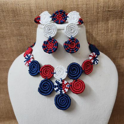 Spiral blue macrame necklace set