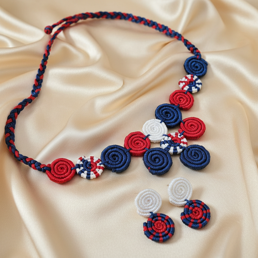 Spiral blue macrame necklace set