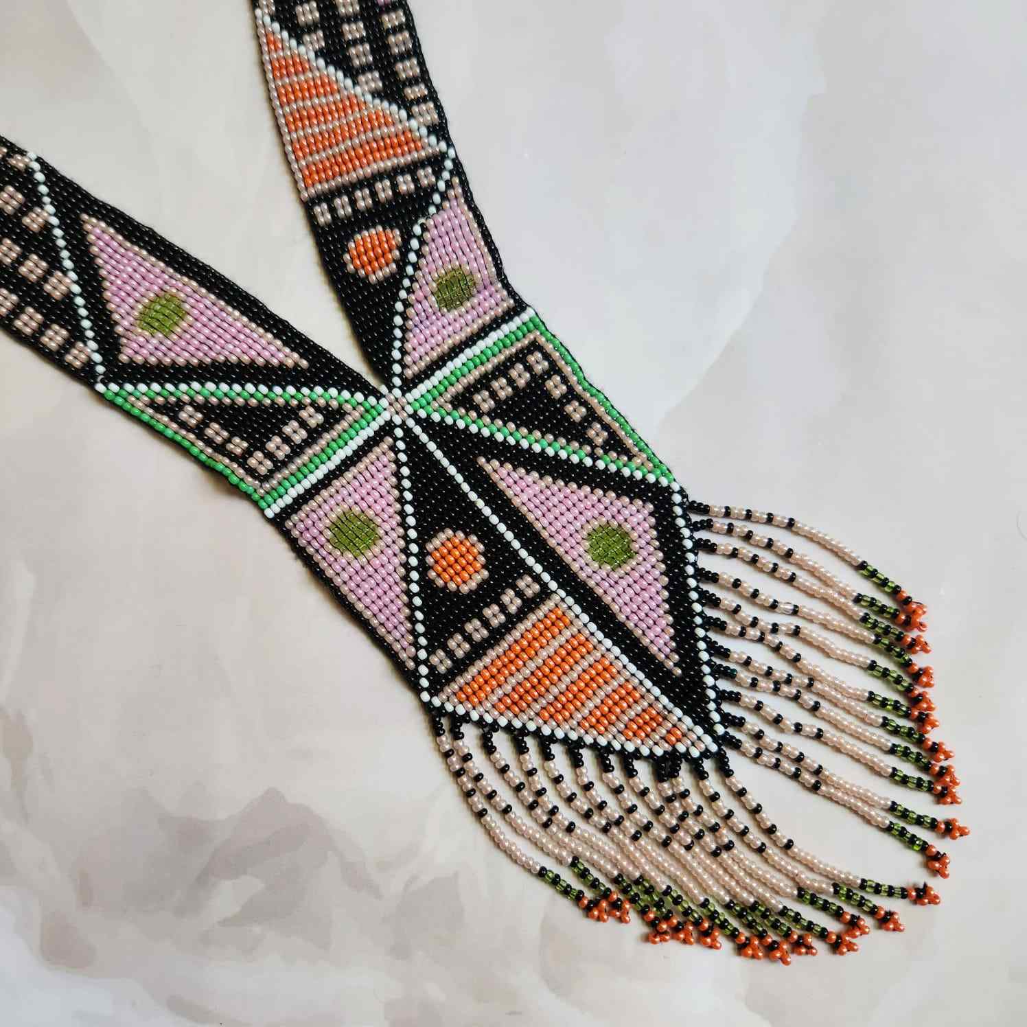 native american design geometric  bead loom necklace with earrings navajo print design daily wear necklace set for office and party