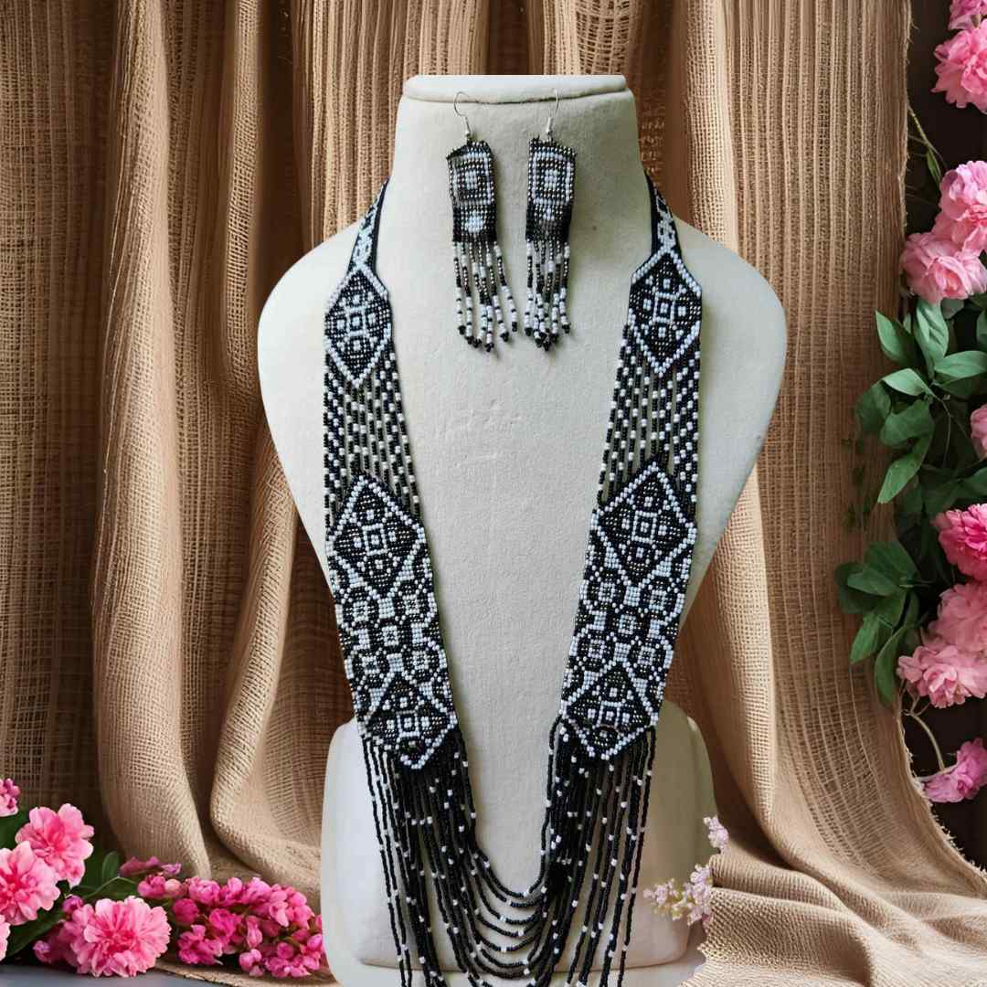 black white necklace layered necklace party wear necklace set bead jewellery wedding necklace office wear