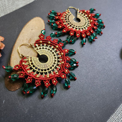 brass earrings gold earrings large danglers crystal bead earrings party wedding jewellery hoop earrings