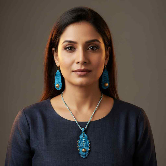 peacock feather necklace set earrings and pendant for office wear daily wear jewellery 