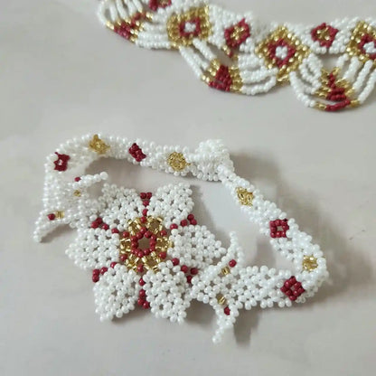 Thria maroon scalloped necklace set