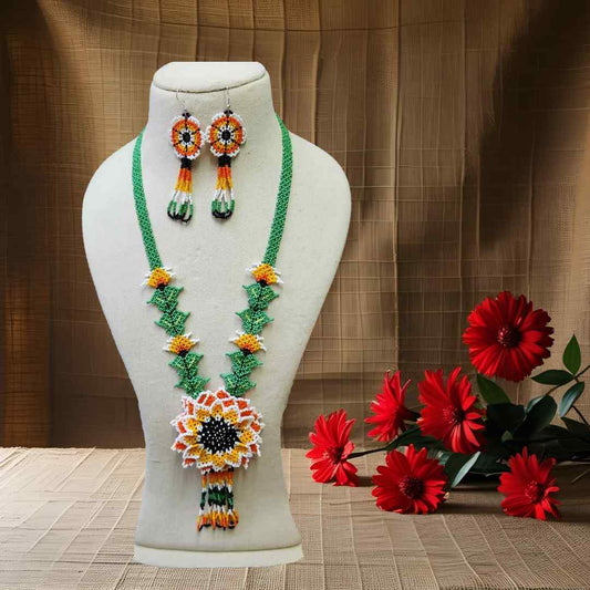floral bead necklace set orange yellow flower necklace for haldi shaadi mehndi sangeet independence day