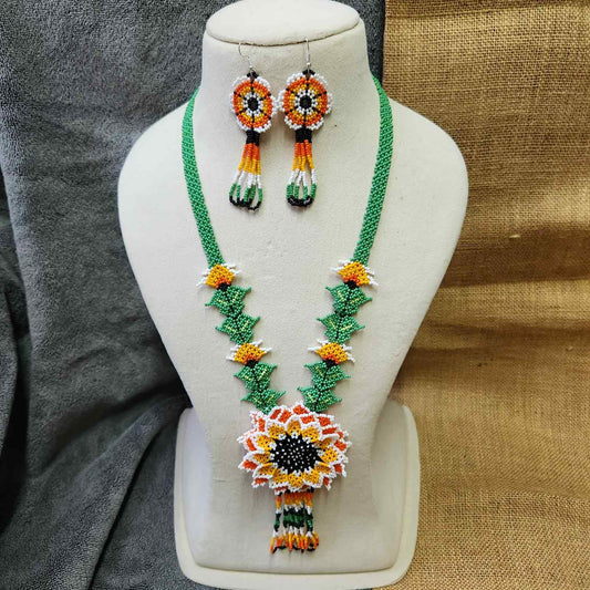 floral bead necklace set orange yellow flower necklace for haldi shaadi mehndi sangeet independence day
